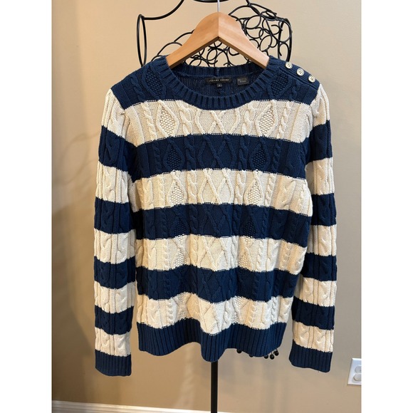 JEANNE PIERRE Sweaters - Jeanne Pierre Academia Prep Navy Cream Striped Cable Knit Cotton Sweater Size S